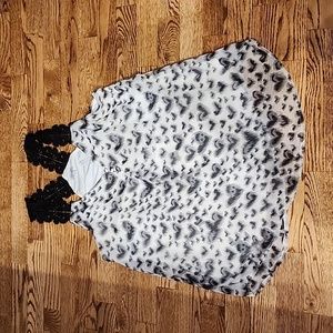 (S) Kismet Heart Print Flowy Racerback Cottagecore Sheer Overlay Layered Top